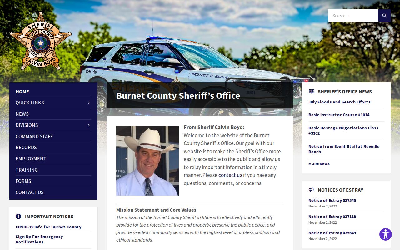 Burnet County arrest history Sheriff official website