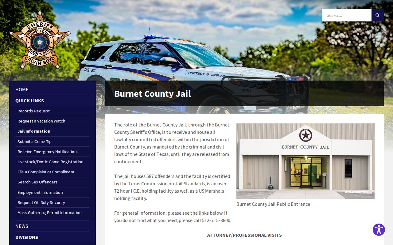 Burnet County arrest history jail inmate search page