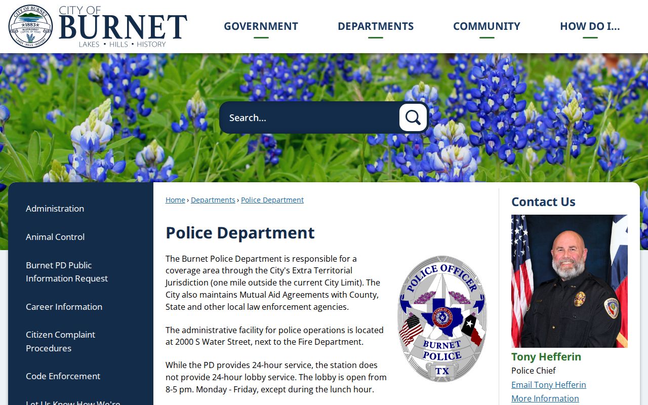 Burnet criminal history records at the police department