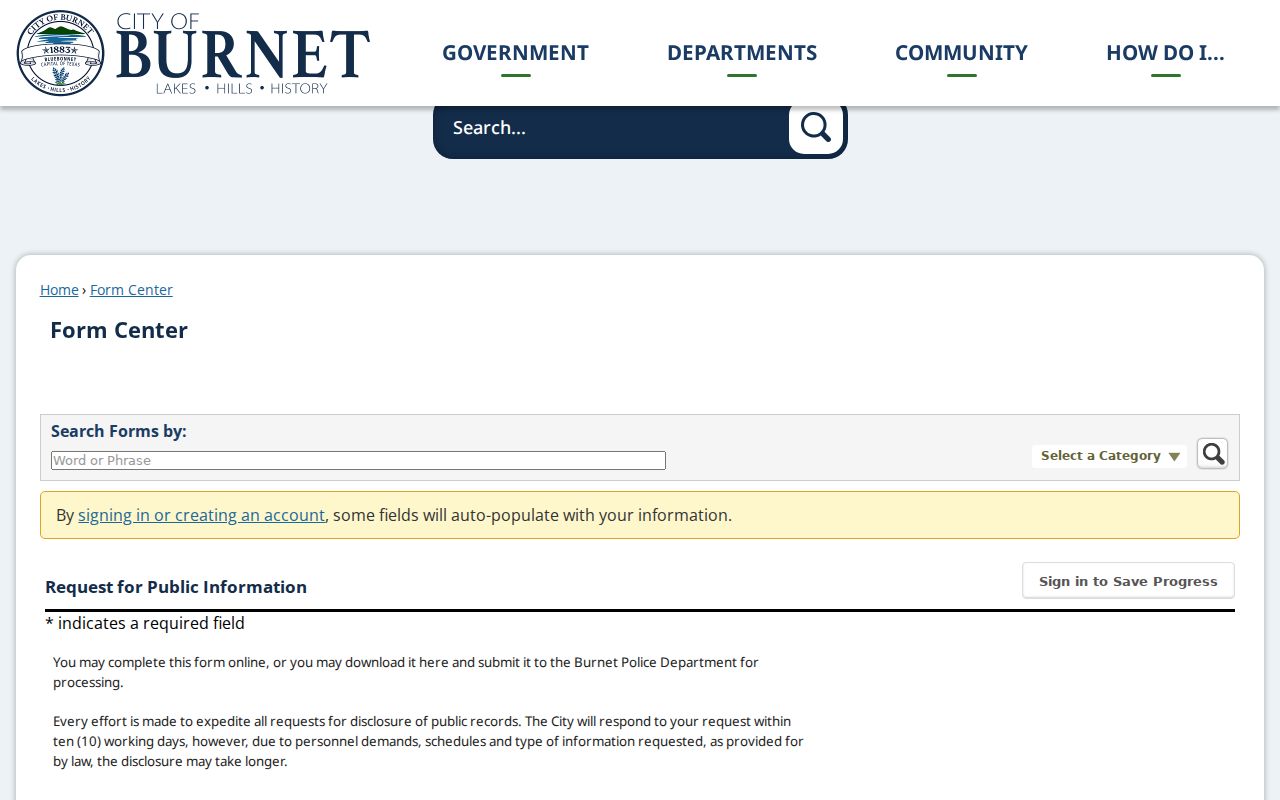 Burnet criminal history public information request form