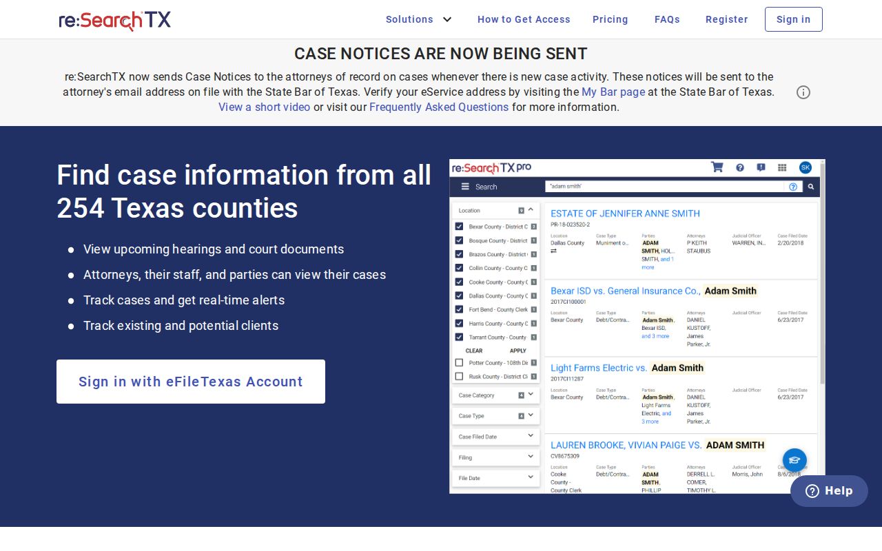 Burnet County criminal court case search through re:SearchTX