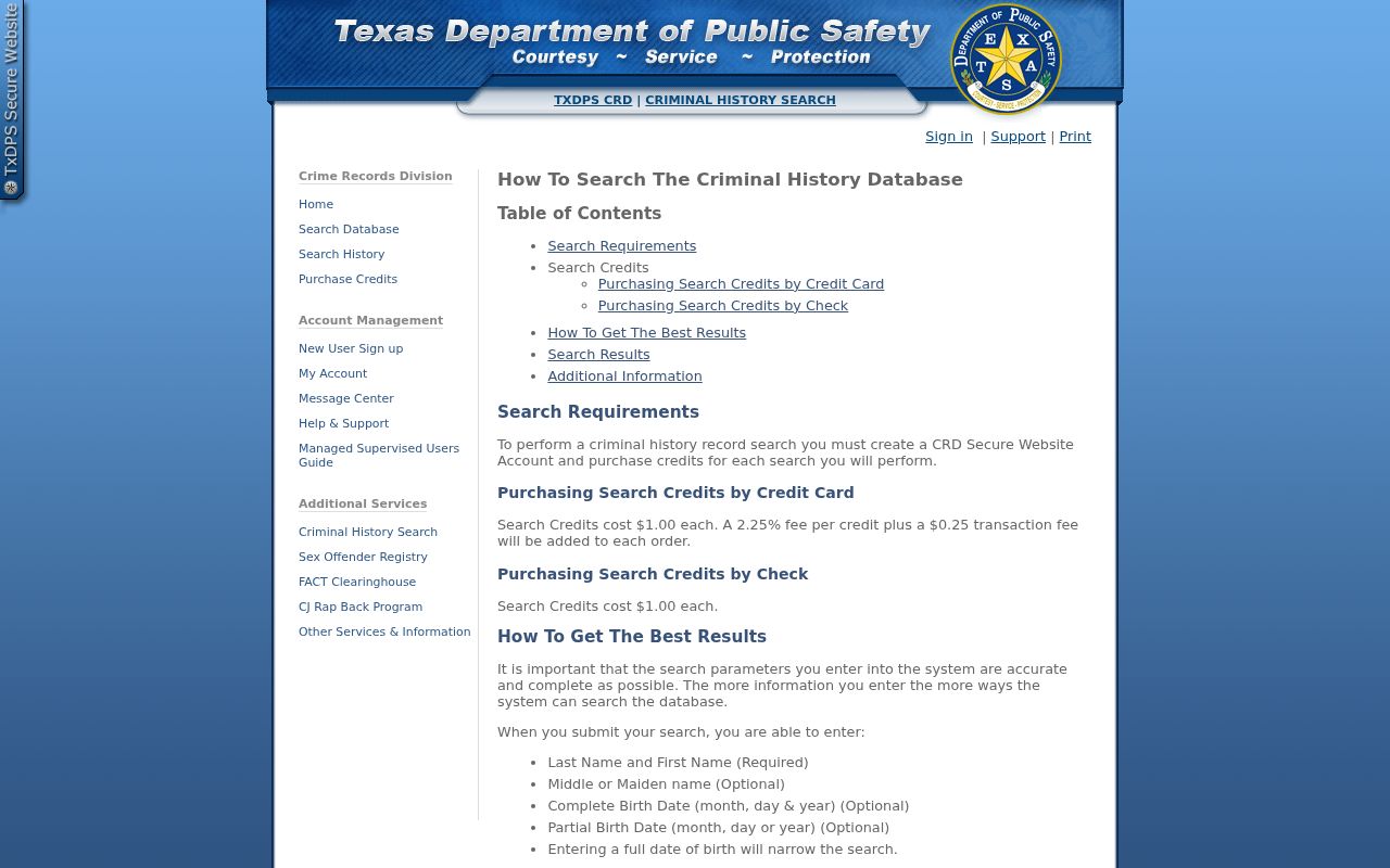 Texas DPS instructions for Burnet County criminal records searches