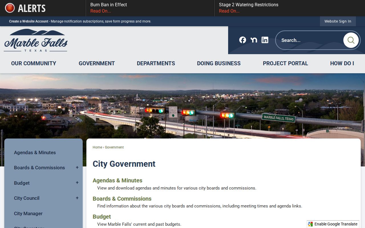 Marble Falls city government criminal records context